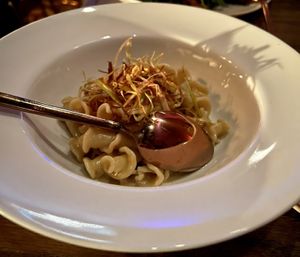 Gigli with crispy leaks  at Soda Club in New York City