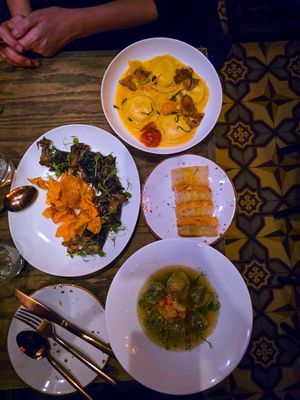 Cappelleti, ravioli, pasta al brodo, focaccia at Soda Club in New York City