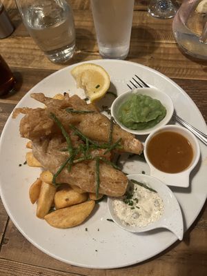 Amazing vegan fish and chips!  at The Mote in Port Isaac