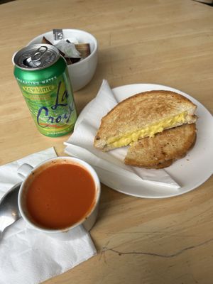 Cheese toastie, vegan creamy tomato soupp  at Preacher's Patisserie in Edinburgh