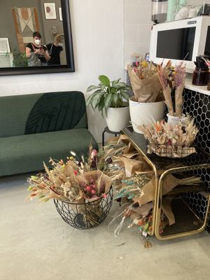 Inside. Sell of dried flowers  at Calm Coffee in Berlin