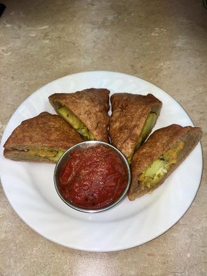 Beautiful whole wheat and vegan samosas at Good Karma Cafe in Gulfport