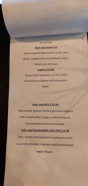 The menu at Legends Live Lounge in Lees