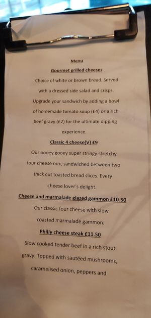 The menu at Legends Live Lounge in Lees