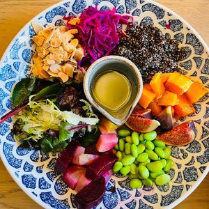 Gut-loving bowl, organic quinoa, pickled red cabbage, beetroot, butternut squash salad, miso & thyme dressing at The Herbalist in Maidstone