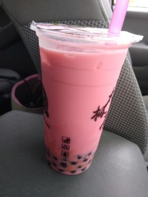 Watermelon "milk" boba tea it is made with non-dairy powder. at Taichi Bubble Tea in Chattanooga