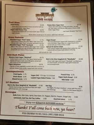 Full Vegan Menu  at '49er Saloon in Acton