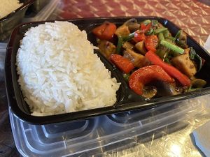 Stir fry including red pepper and mushrooms  at Kp Thai Street Food in Willoughby