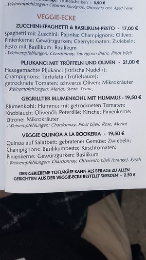 Menu at Bookeria in Rovinj