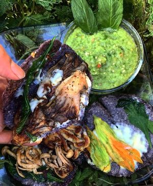 Mushroom quesadilla made with house special cheese 🤚 at Nacho's Vegan Food in San Bernardino