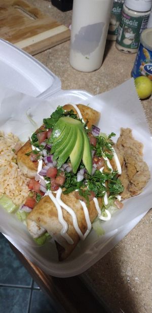 Vegan chimichangas with avocado 🙃 at Nacho's Vegan Food in San Bernardino
