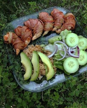Another delicious vegan options from nacho's vegan food vegan bacon wrapped shrimp at Nacho's Vegan Food in San Bernardino
