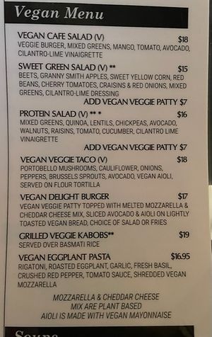Vegan Menu at Sweet Basil's Cafe in Livingston