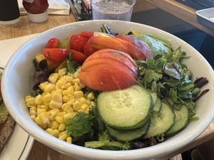 Summer peach and avocado saladd  at Claudine in Encino