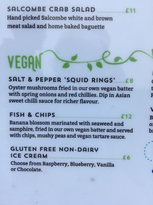 Vegan options June 2019 at The Harbour in St Ives