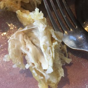 Flaky texture of the banana blossom ‘fish’ at The Harbour in St Ives