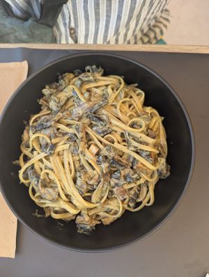 Vegan Carbonara at Artisti in Corfu