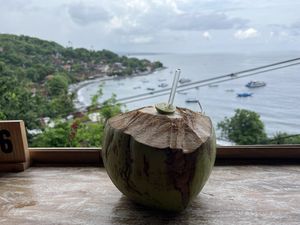Cold fresh Coconut  at Joli Best View Cafe in Amed