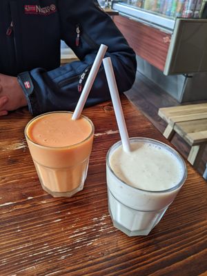 Mango and cardamom lassis (made with vegan yoghurt and oat milk) at Sabzi in Edinburgh