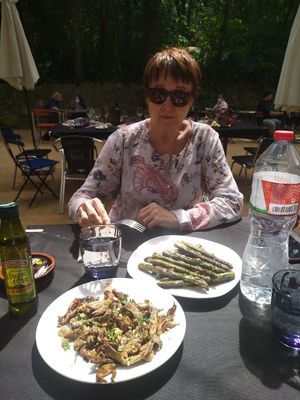 Espárragos y setas a la parilla at El Molí de les Pipes in Arbucies