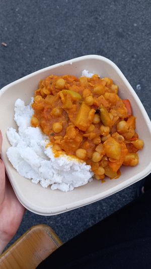 chickpea/pumpkin curry with rice at the veganmania at Sattva Vegan in Vienna