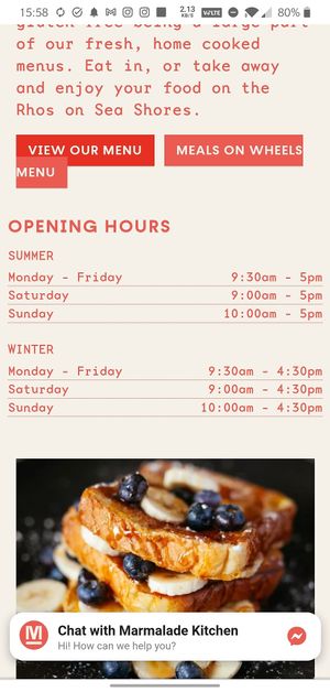 Website has more detail at Marmalade Kitchen in Rhos On Sea