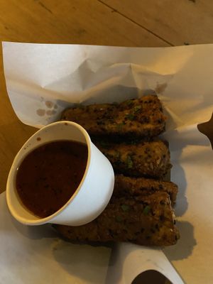 Aubergine fritters  at Caribou in Galway