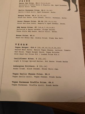 Vegan menu section  at Caribou in Galway