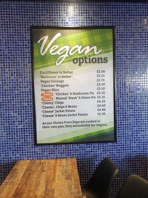 Vegan menu at Beachcliff Fish & Chips in Penarth