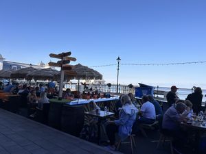 The view (bar next door too)  at Beachcliff Fish & Chips in Penarth