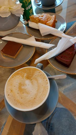 Oat milk latte & 3 vegan cakes! at The Little Bespoke Bakery in Isle Of Mull