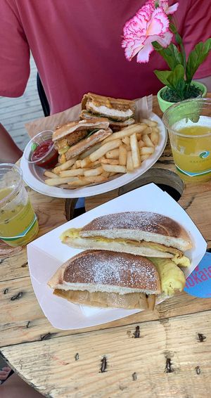 Chik’n Waffle Sandwich and Mallorca Sandwich w/ Tofurkey, JustEgg, and vegan cheese  at Lokales in Bayamon