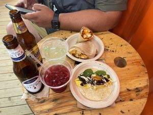 El burrosaurio and steak and egg tacos at Lokales in Bayamon