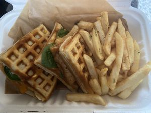 Chickn and Waffle Sandwich  at Lokales in Bayamon