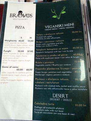 Vegan menu at Braavos in Banjole