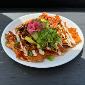 chilaquiles (with mushroom carnitas)   at Armonia Kitchen in San Diego