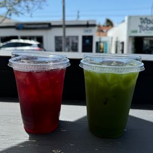 berry and matcha lemonade   at Armonia Kitchen in San Diego