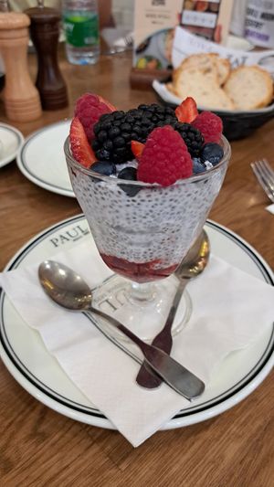 Chia pudding with berries at Paul Bakery & Restaurant in Amman
