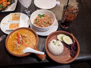 Massaman Curry, vegan with tofu along with white & vegan fried rice options. at Sandee's Thai Fusion in Janesville
