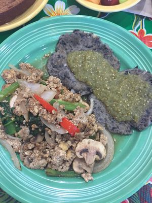 Tofu scramble with black bean cakes  at Flying Biscuit Cafe in Charlotte