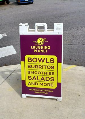 Sandwich board at Laughing Planet Cafe - 21St Ave in Portland