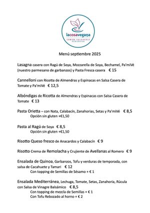 September Menu at La Cosa Vegana in Granada