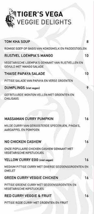 Menu vega(n) dishes July 2021. at Lazytiger in Ermelo