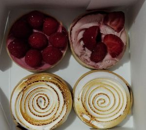 Raspberry, strawberry and lemon tarts at Vegateau in Montreal