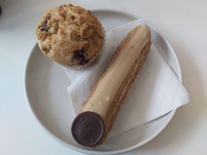 Blueberry crumble muffin & mocha pastry at Vegateau in Montreal