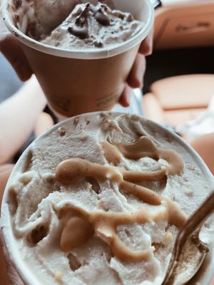 Vanilla + peanut butter shell shake & vanilla /chocolate swirl + chocolate shell shake  at Vaca's Creamery in Chicago