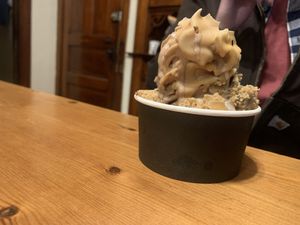Swirl with pb shell and cookie dough   at Vaca's Creamery in Chicago