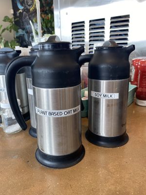 Well labeled oat and soy milks! at A Little Cafe in Wildwood Crest