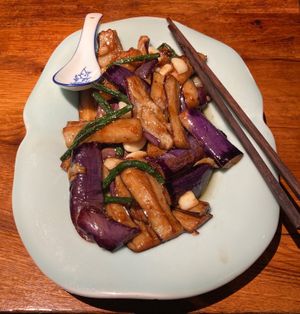 Chinese long beans with eggplant. at Szechuan Mountain House in New York City