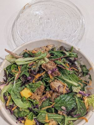 Satay peanut salad. Ask for dressing on the side. They put a lot. Mock chicken is tasty! at Mandy's in Laval